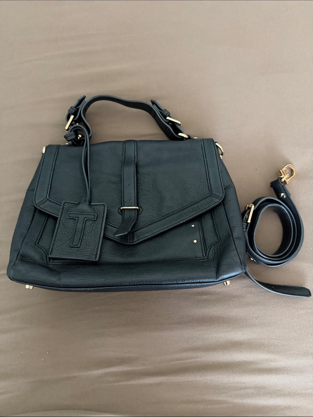 Tory Burch Blue Leather Top-Handle Satchel with Removable Strap